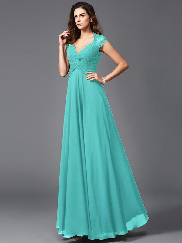 V-Neck Elegant Sleeveless Long Chiffon Bridesmaid dresses