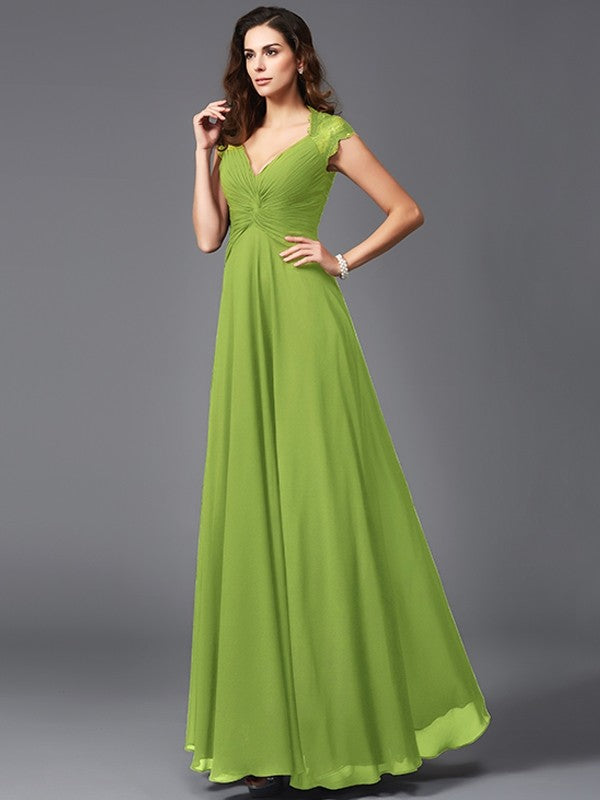 V-Neck Elegant Sleeveless Long Chiffon Bridesmaid dresses