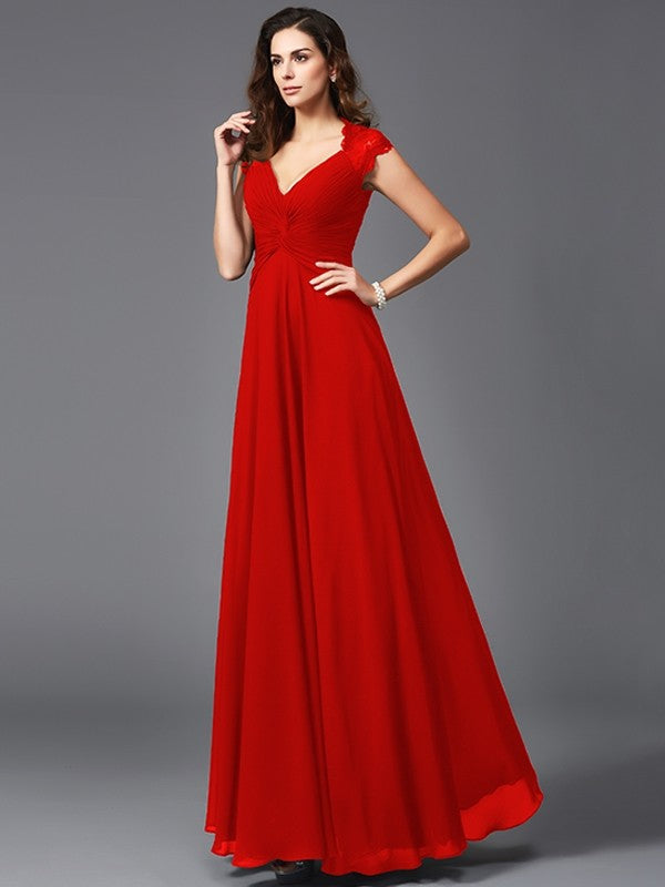 V-Neck Elegant Sleeveless Long Chiffon Bridesmaid dresses