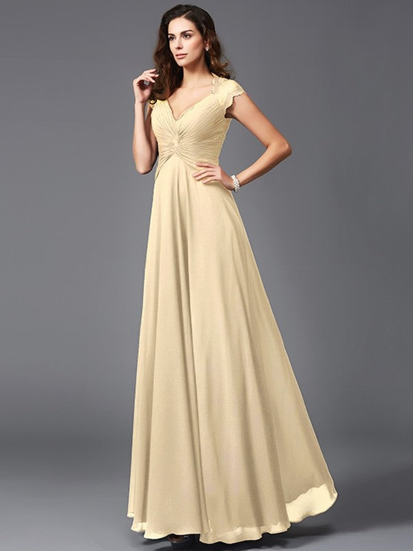 V-Neck Elegant Sleeveless Long Chiffon Bridesmaid dresses