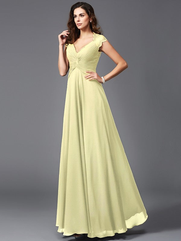 V-Neck Elegant Sleeveless Long Chiffon Bridesmaid dresses