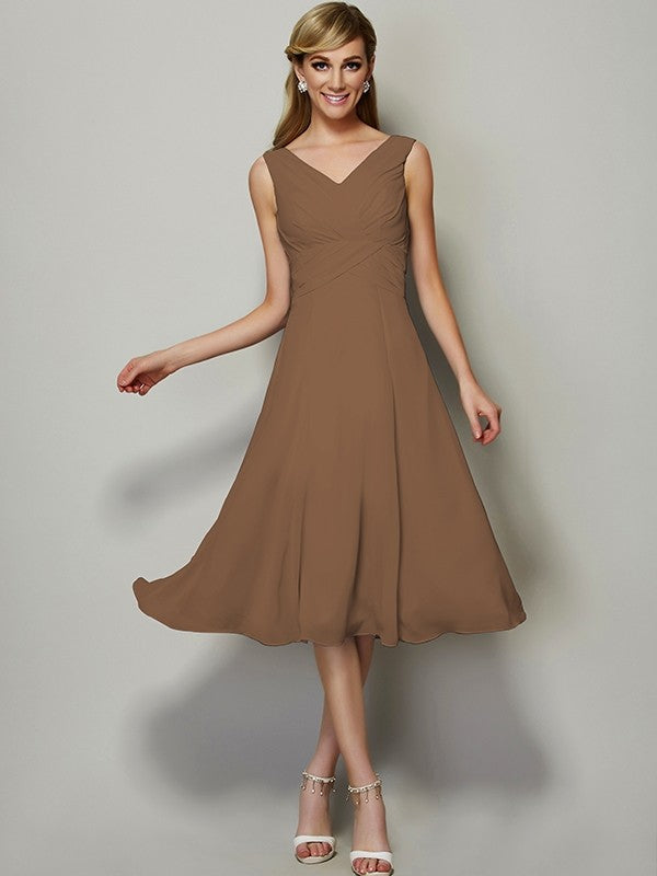 V-Neck Elegant Sleeveless Pleats Short Chiffon Bridesmaid Dresses