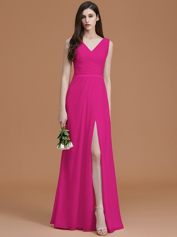 V-Neck Elegant Sleeveless Ruched Chiffon Bridesmaid Dresses