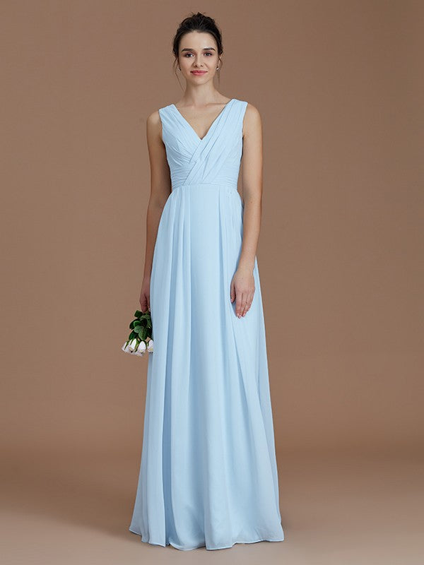 V-Neck Elegant Sleeveless Ruched Chiffon Bridesmaid Dresses