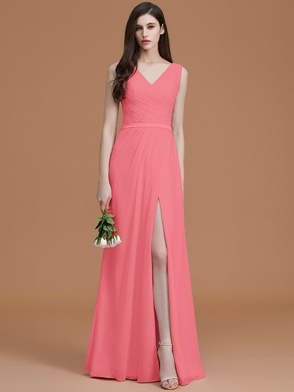 V-Neck Elegant Sleeveless Ruched Chiffon Bridesmaid Dresses