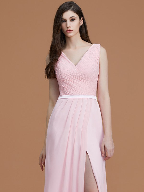 V-Neck Elegant Sleeveless Ruched Chiffon Bridesmaid Dresses