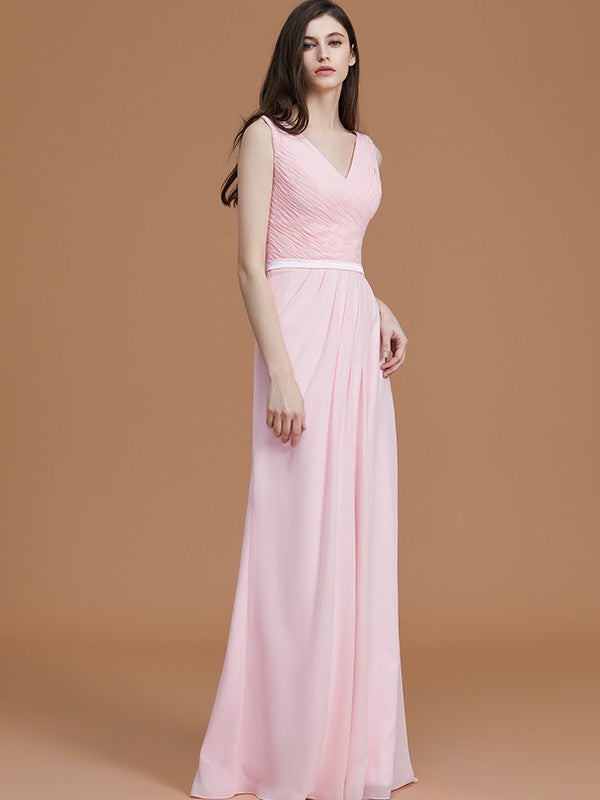 V-Neck Elegant Sleeveless Ruched Chiffon Bridesmaid Dresses