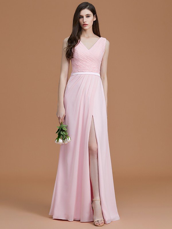 V-Neck Elegant Sleeveless Ruched Chiffon Bridesmaid Dresses