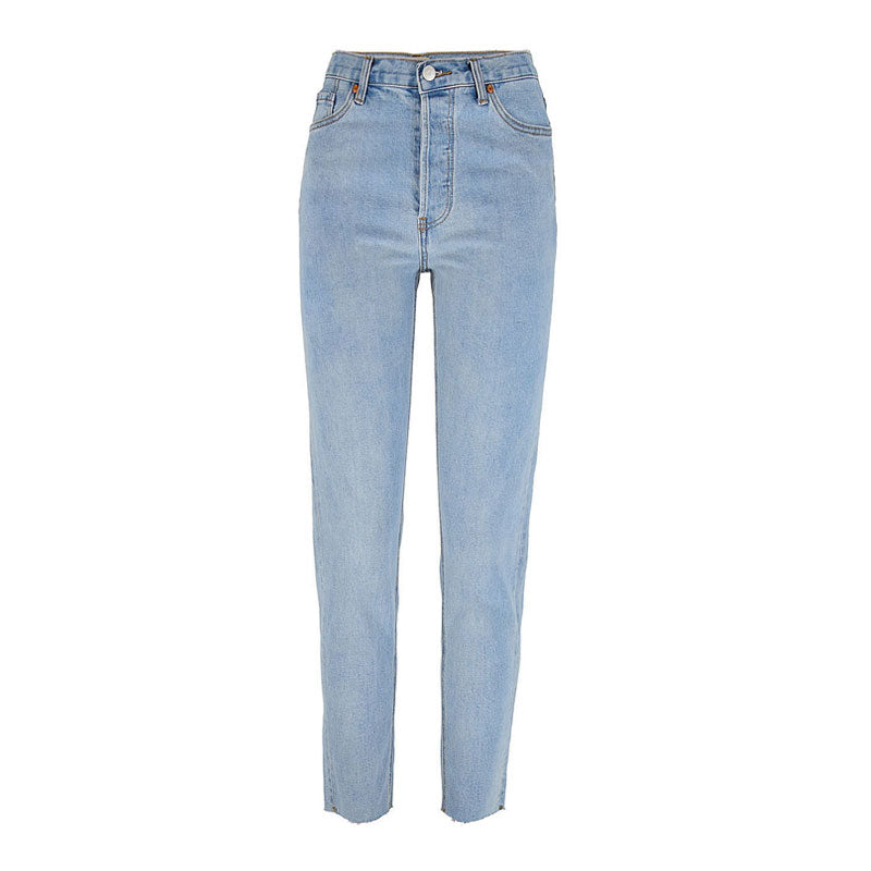 Vantage High Waist Faded Frayed Skinny Jeans - Light Blue