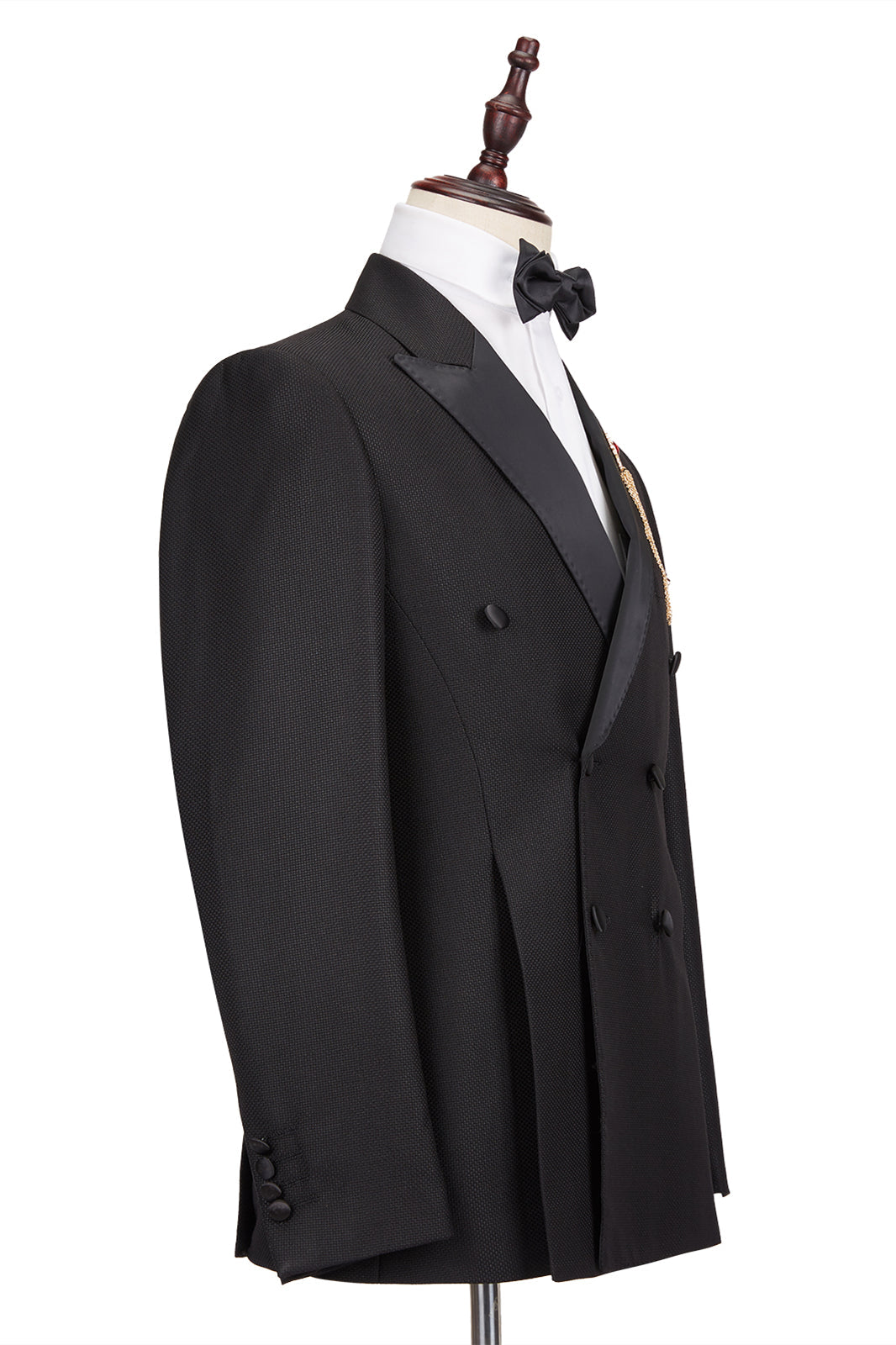 Well-cut Satin Peak Lapel Double Breasted Black Men Wedding Suit Groom Tuxedos