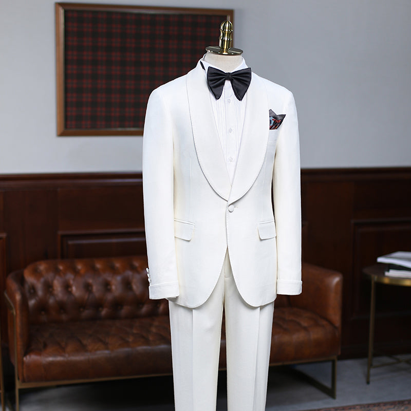 Well-cut White Two-pieces Slim Fit Custom Wedding Suit For Grooms