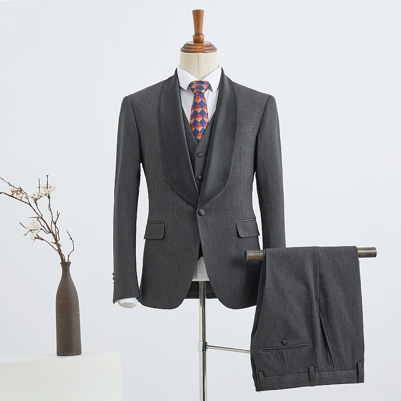 Well-fitted Dark Gray Three-pieces slim fit wedding suit for Marriage