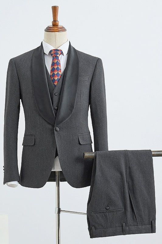 Well-fitted Dark Gray Three-pieces slim fit wedding suit for Marriage