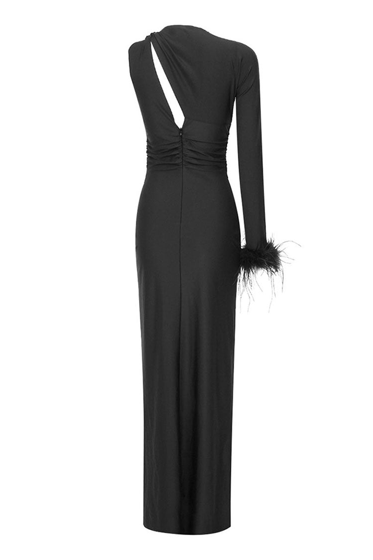 Whimsical Knot Cut Out Feather Sleeve Bodycon Jersey Evening Maxi Dress - Fashionpara