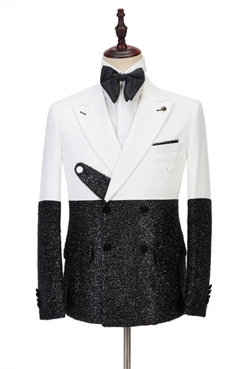 White and Sparkle Double Breasted Fashion Slim Fit Prom Men Suits Online