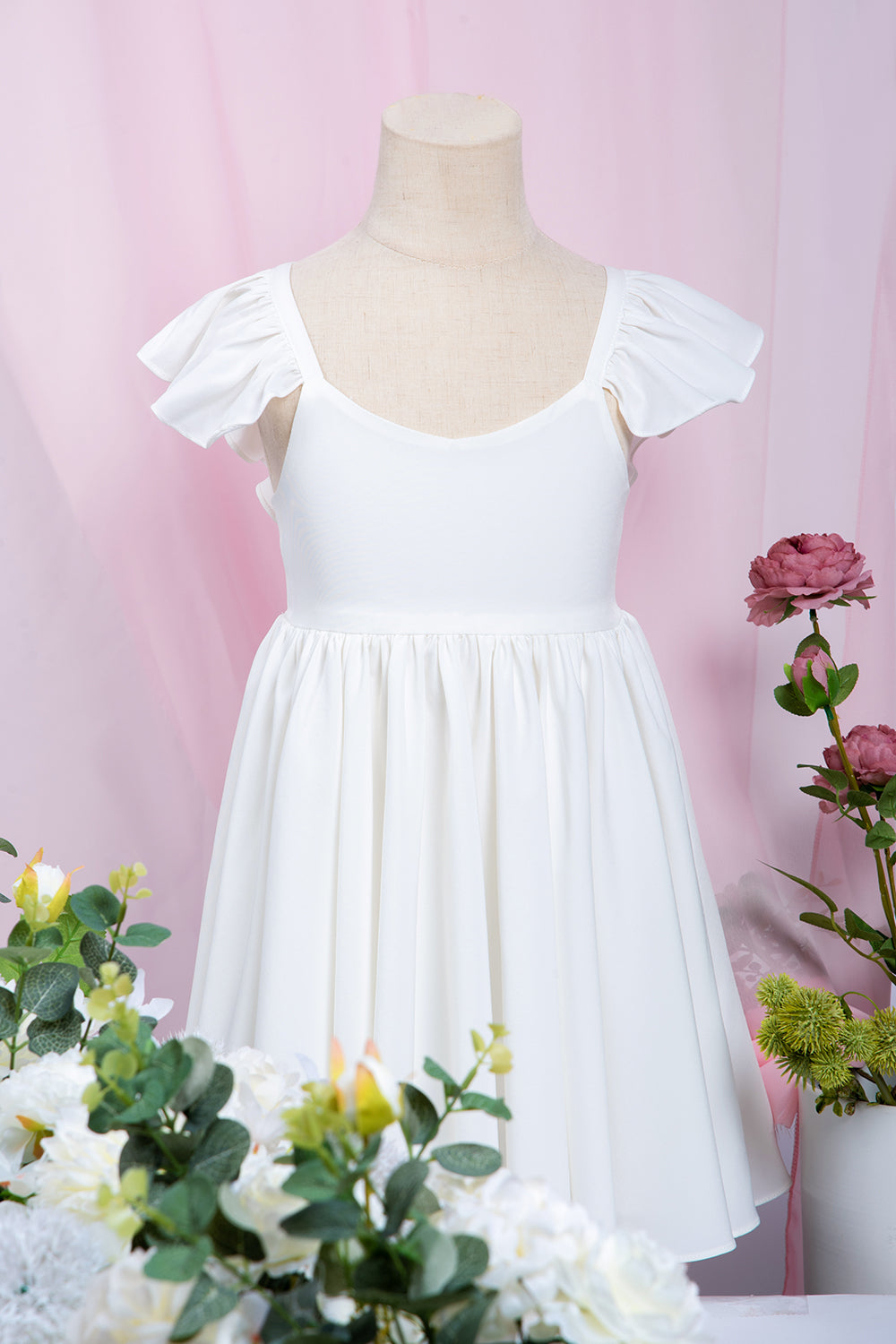 White Cap Sleeve Little Flower Girl Dress - Fashionpara