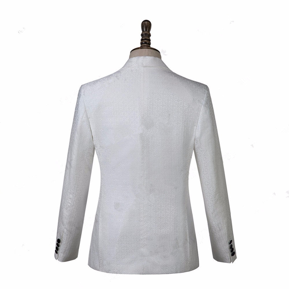 White Jacquard Knitted Button Fashion Wedding Suit