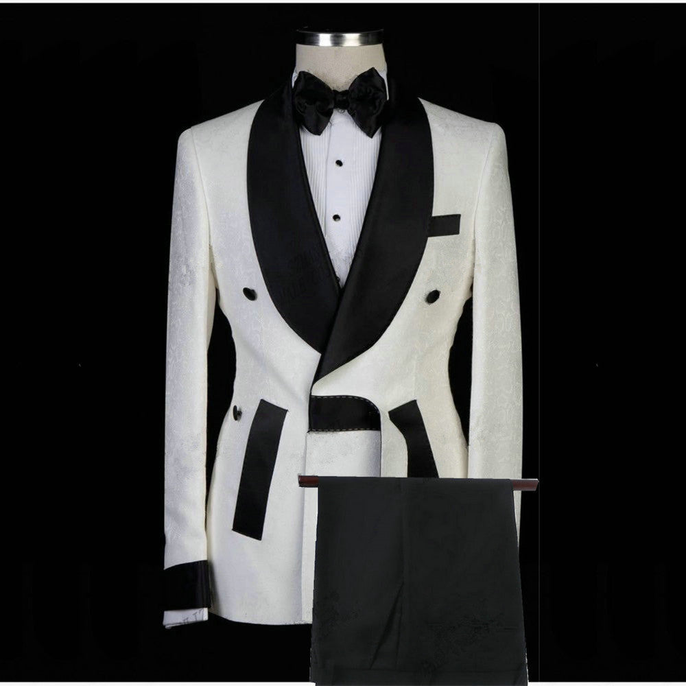 White Jacquard Shawl Lapel Fashion Men Suits for Wedding