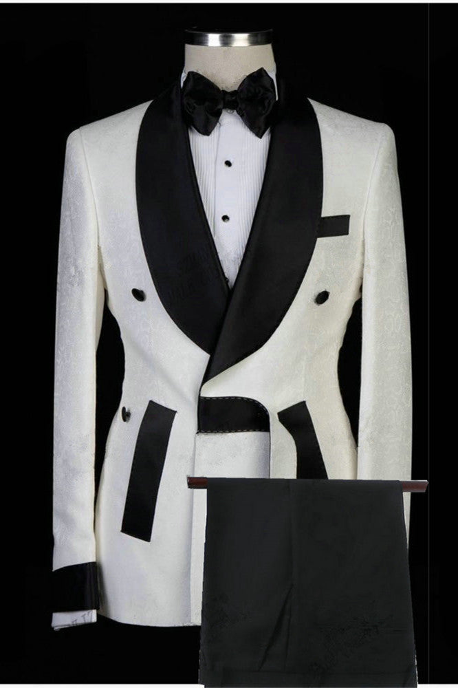 White Jacquard Shawl Lapel Fashion Men Suits for Wedding