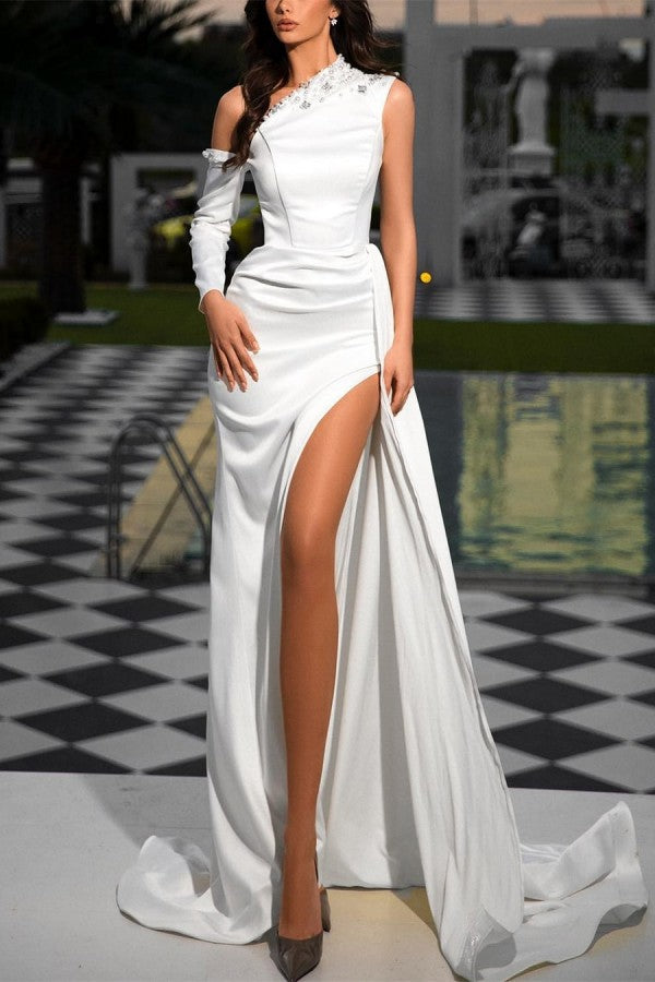 White Mermaid Prom Dress Long With Split