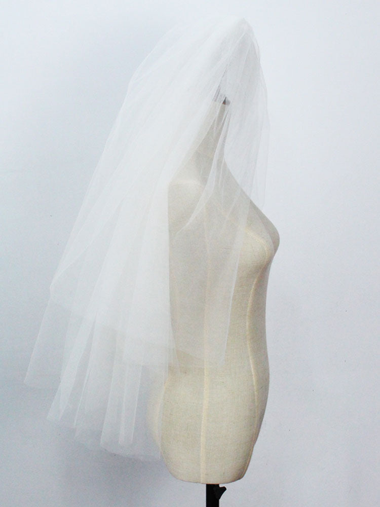 White Three-Tier Tulle Cut Edge Classic Bridal Veils