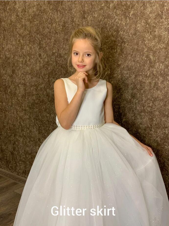 White Tulle Glitter Flower Girl Dress With Bowknot Back - Fashionpara