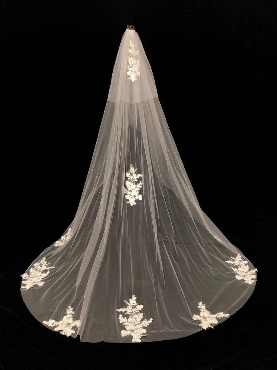 White Waterfall Two-Tier Lace Tulle Wedding Veils