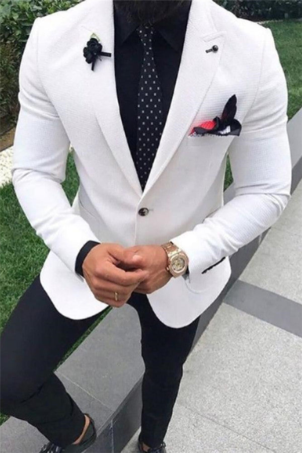 White Wedding Suit for Men Peak Lapel Tuxedo Two Pieces