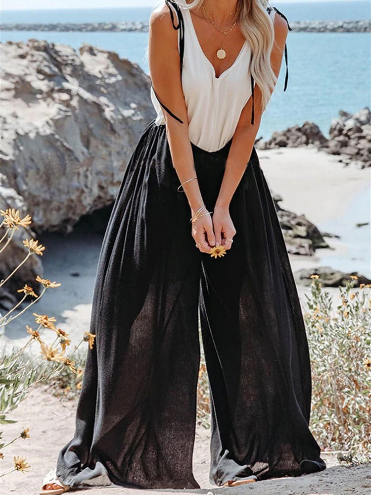 Casual Vintage Wide Leg Sling Jumpsuit - Fashionpara