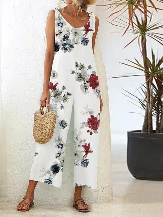 Floral Print Casual Suspender Jumpsuit - Fashionpara