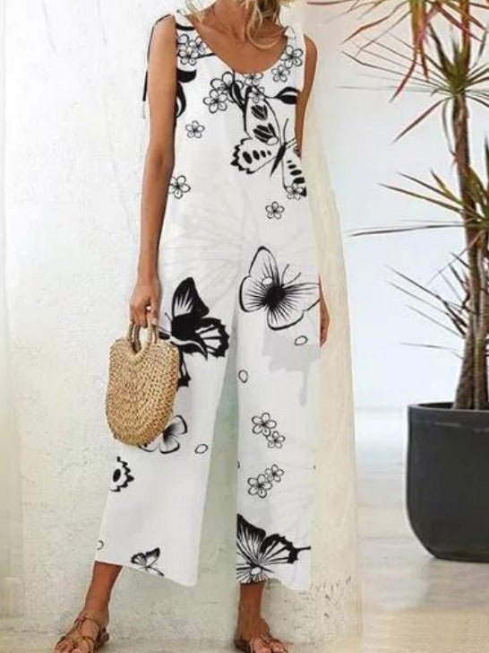 Floral Print Casual Suspender Jumpsuit - Fashionpara