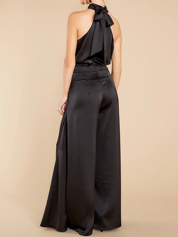 Hanging Neck Off Shoulder Wide Leg Jumpsuit - Fashionpara