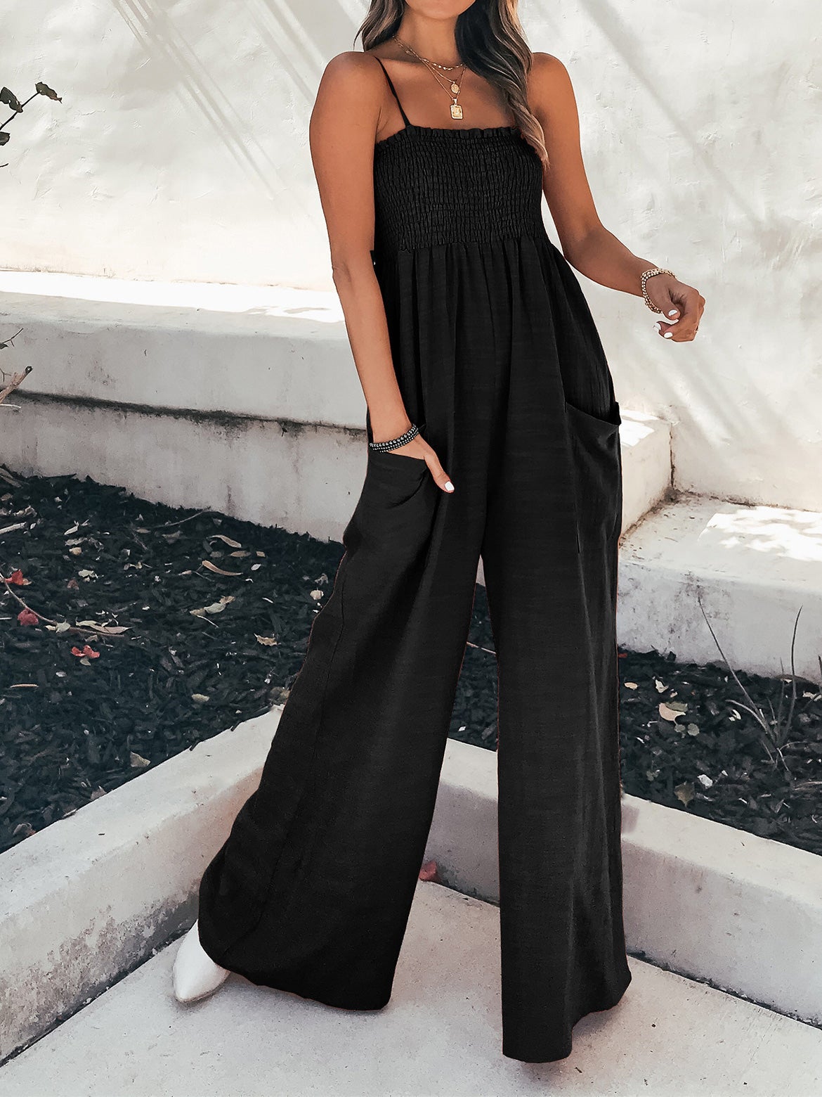 Loose Sling Pocket Wide-Leg Jumpsuit - Fashionpara