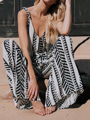 Loose Stripe Print Pocket Jumpsuit - Fashionpara