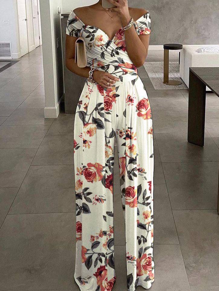 One-Shoulder Floral Print Jumpsuit - Fashionpara