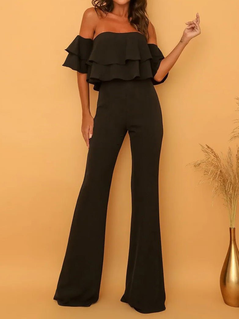 One Word Collar Ruffled Solid Jumpsuit - Fashionpara