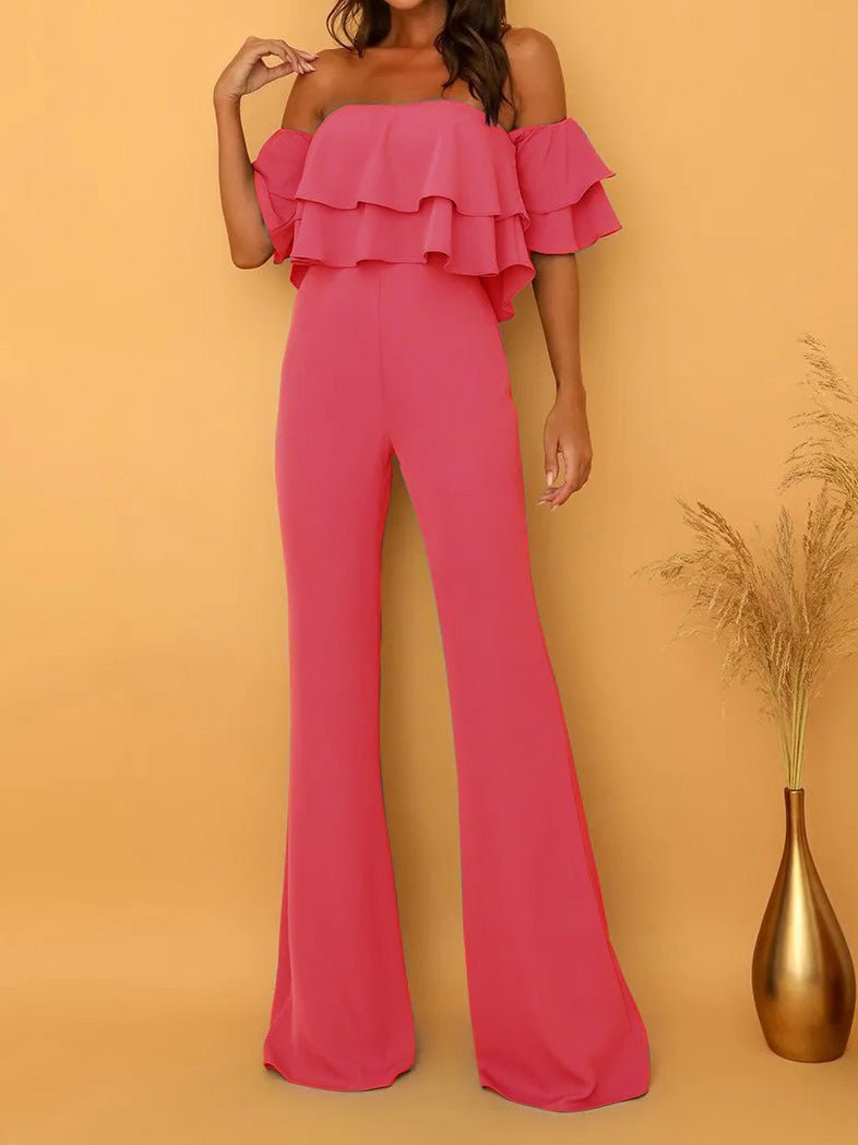 One Word Collar Ruffled Solid Jumpsuit - Fashionpara