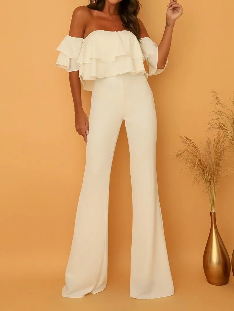 One Word Collar Ruffled Solid Jumpsuit - Fashionpara