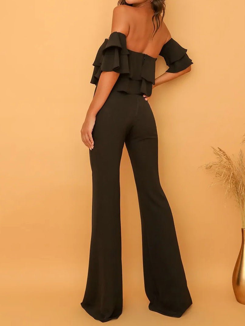 One Word Collar Ruffled Solid Jumpsuit - Fashionpara