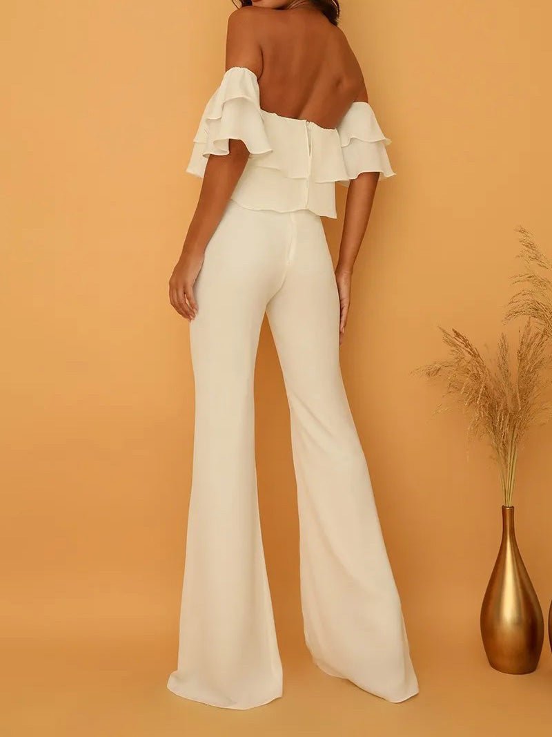 One Word Collar Ruffled Solid Jumpsuit - Fashionpara