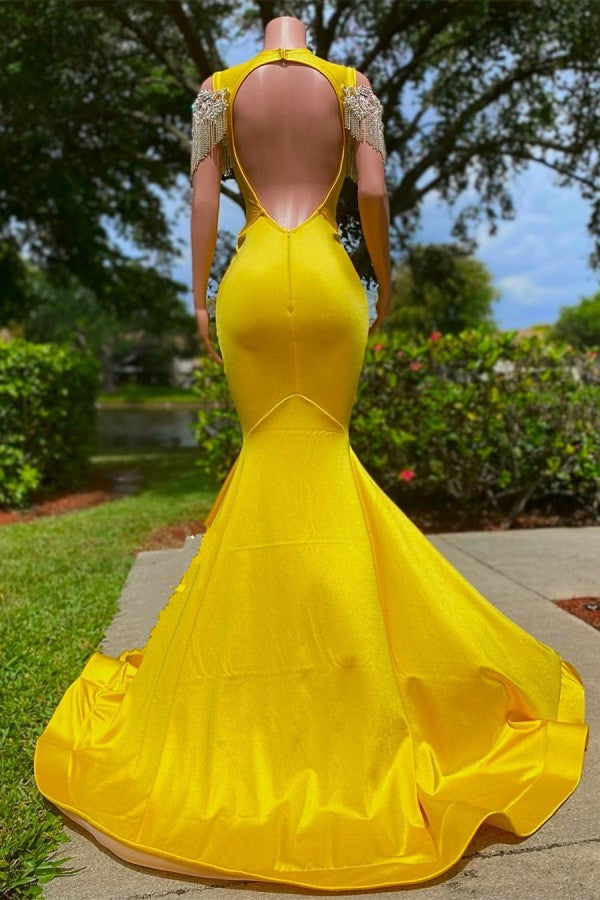 Yellow Off-the-Shoulder Prom Dress Mermaid With Appliques Tassels