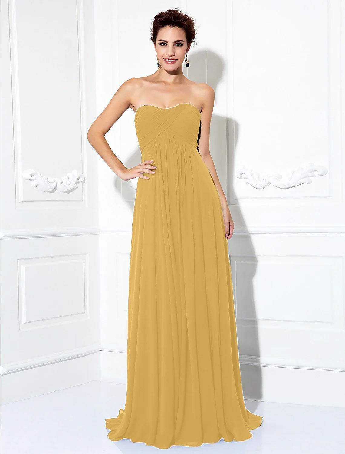 A-Line Minimalist Dress Wedding Guest Formal Evening Sweep / Brush Train Sleeveless Strapless Chiffon with Pleats Ruched