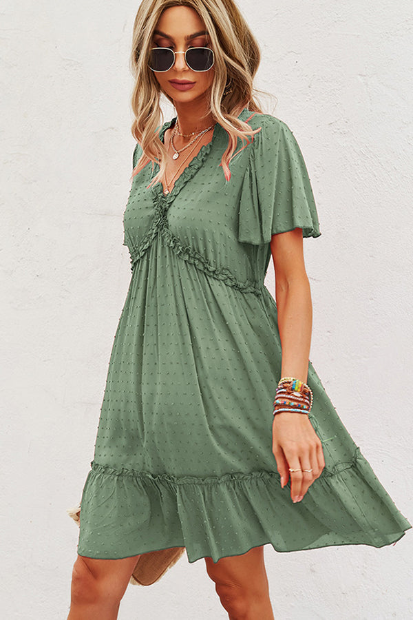 Fashion V Neck High Waist Solid Casual Dress - Fashionpara