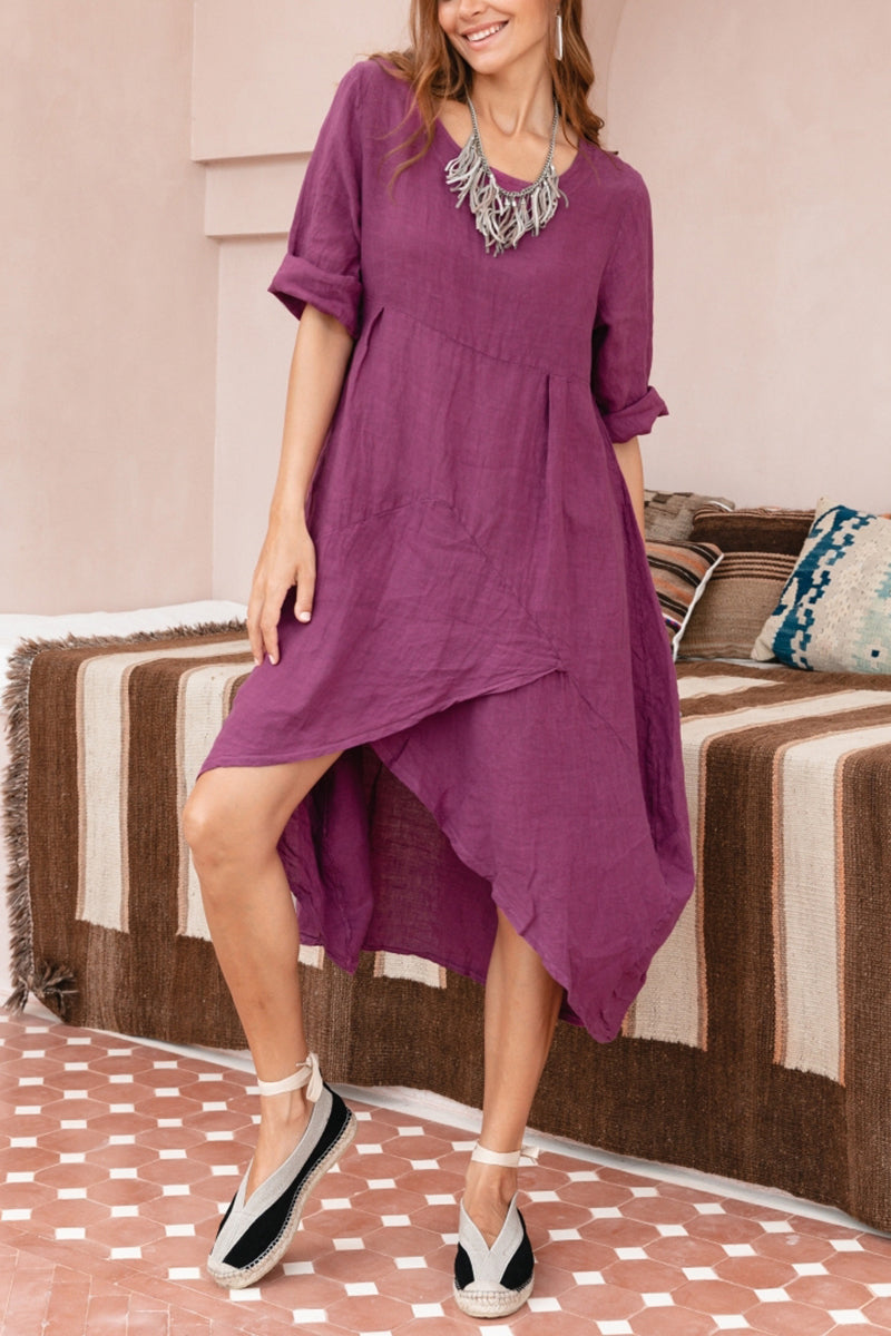 Irregularity Hem O Neck Loose Dress - Fashionpara