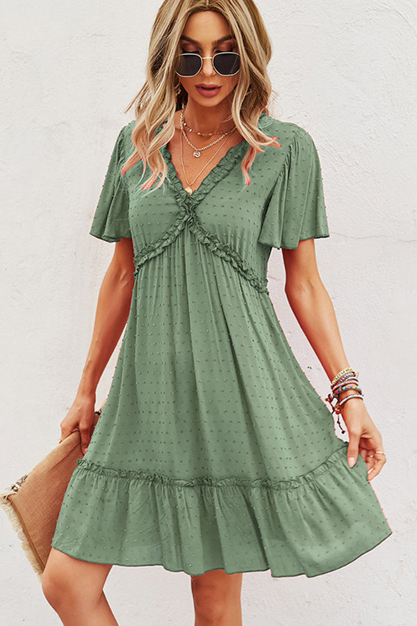 Fashion V Neck High Waist Solid Casual Dress - Fashionpara