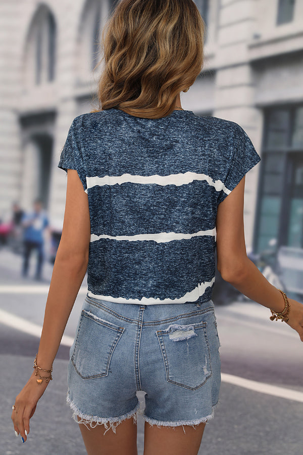 Stripe Round Neck Casual Tops