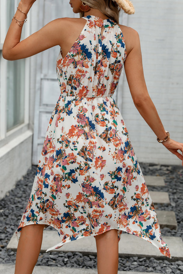 Floral Print Irregularity Hem Midi Dress - Fashionpara