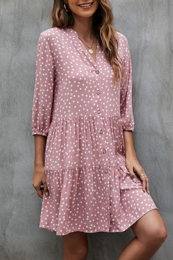 Fashion Dots Print Long Sleeve Mini Dress - Fashionpara