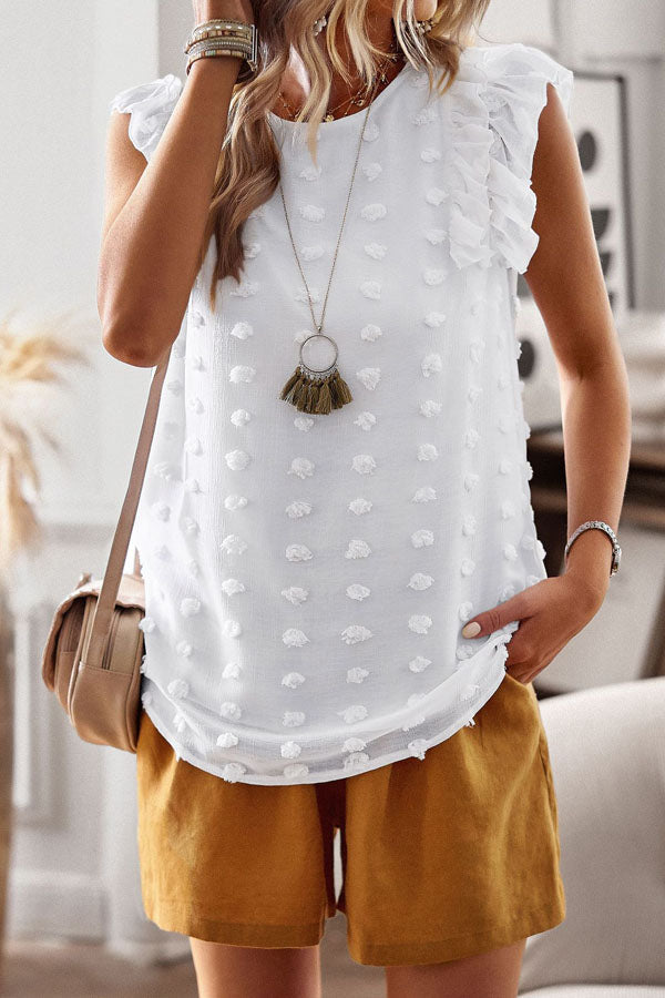 Fashion Ruffle Shoulder Round Neck Casual Tops