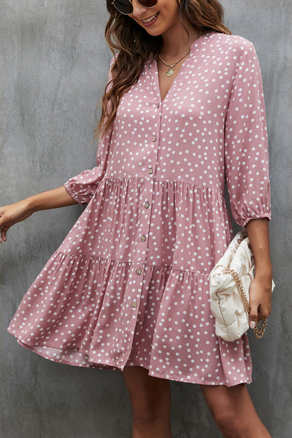 Fashion Dots Print Long Sleeve Mini Dress - Fashionpara